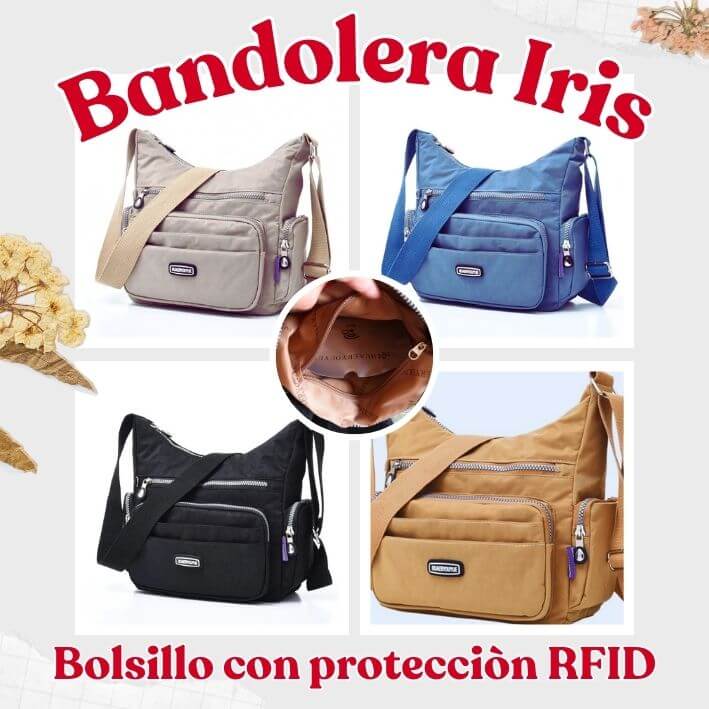 BANDOLERA IRIS 👜  con bolsillo de bloqueo RFID y ENVÍO GRATIS