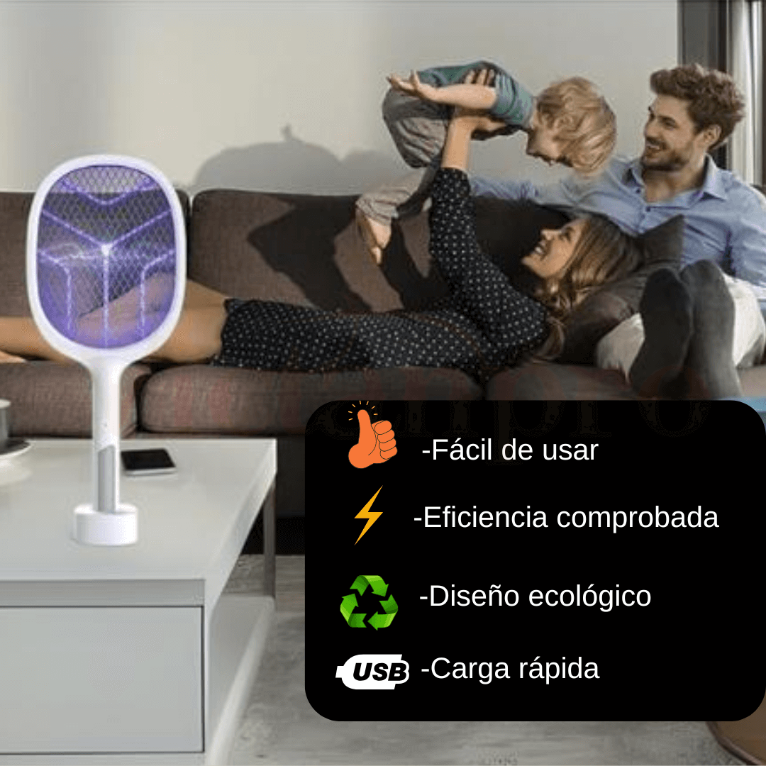 🌞 EcoRaqueta 24/7 USB Recargable 🌞 Protección Día y Noche Contra los Mosquitos 🦟⚡