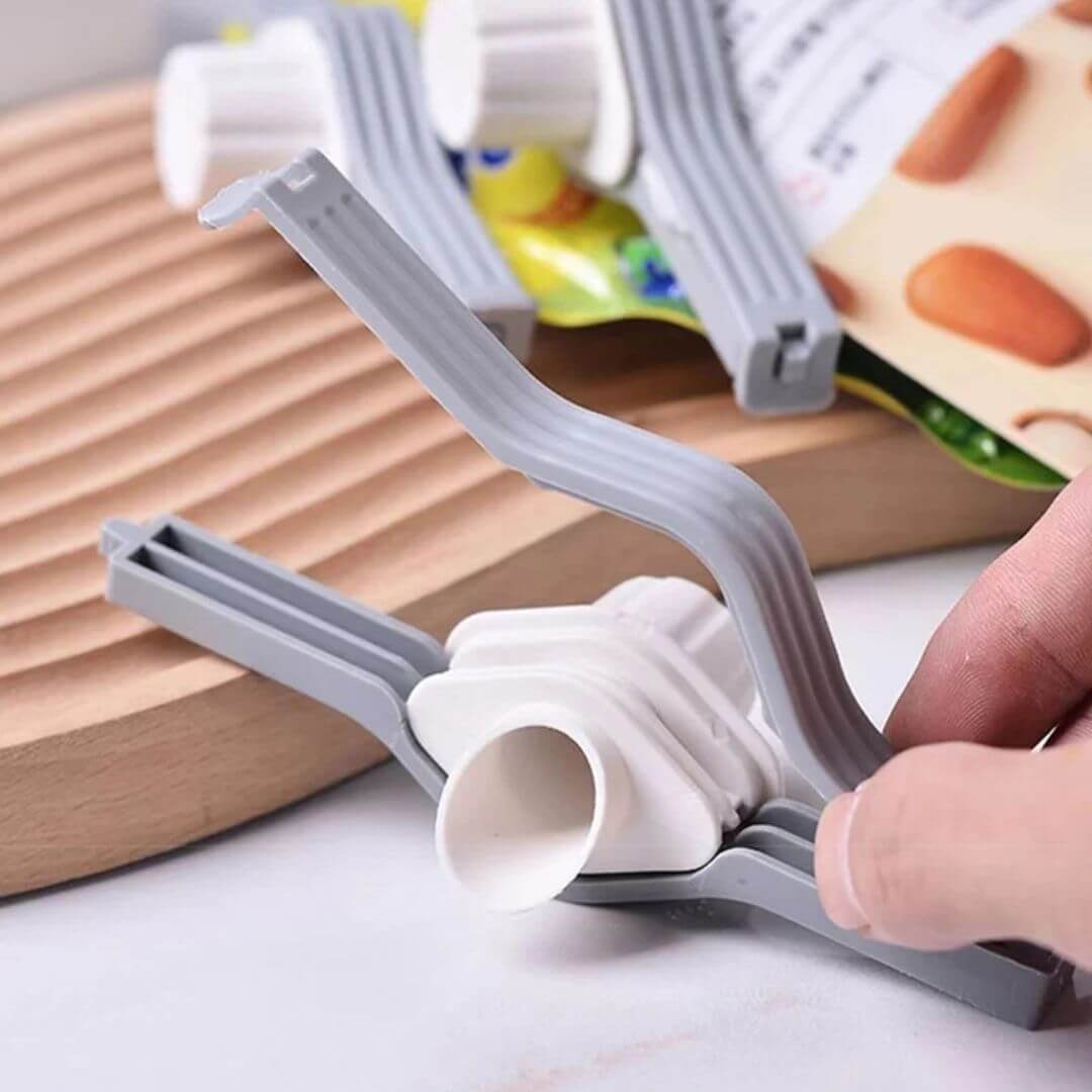 Clip Sellador Reutilizable con Tapa Vertedora📎  Conservá tus Alimentos Frescos y Secos