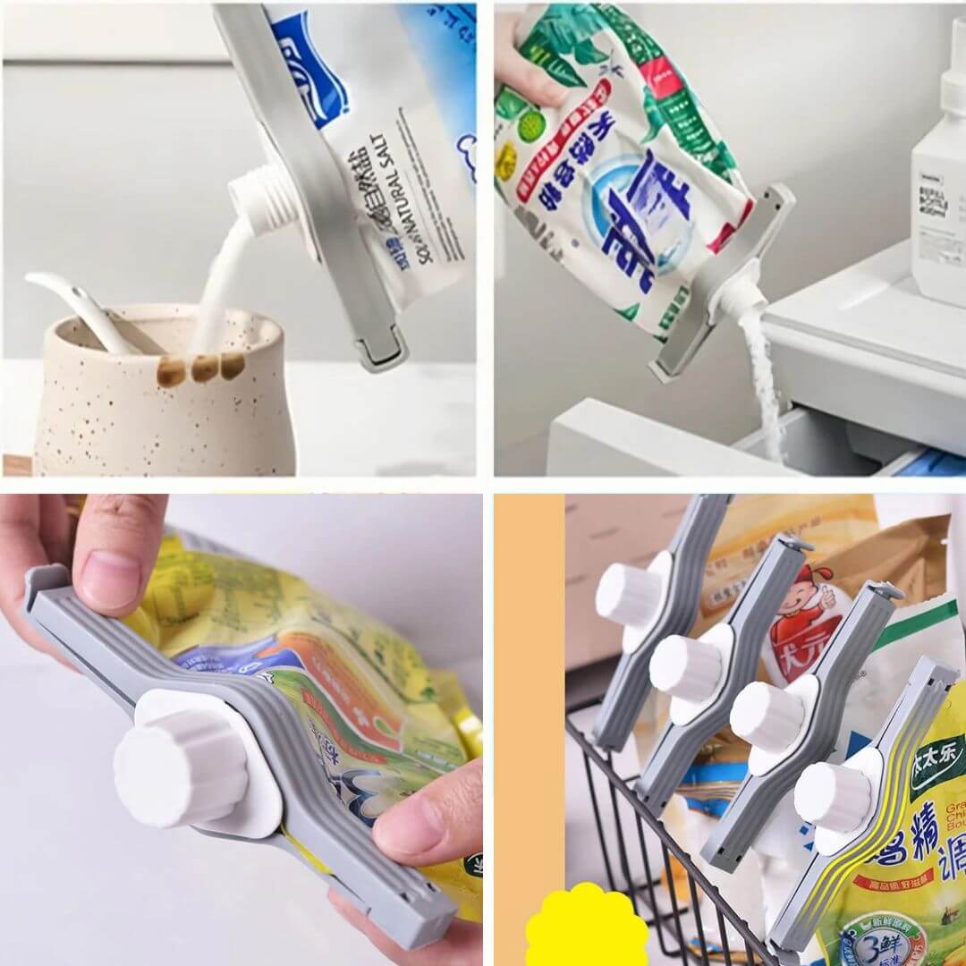 Clip Sellador Reutilizable con Tapa Vertedora📎  Conservá tus Alimentos Frescos y Secos